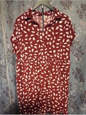 Umgee Red and White Printed Midi Dress